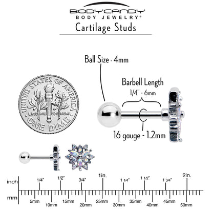 16G 1/4 Aurora CZ Gem Snowflake Style Cartilage Tragus Earring