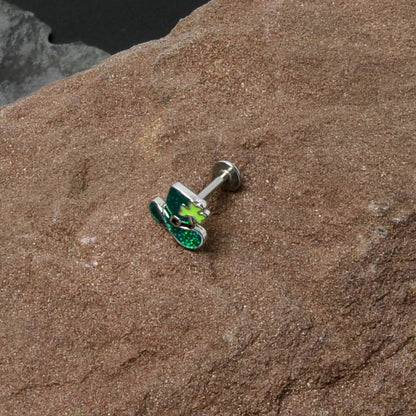 16G 5/16 Glitter Top Hat Shamrock St Patricks Labret Monroe Tragus