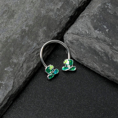 16G 3/8 Glitter Top Hat Shamrock Horseshoe Circular Barbell