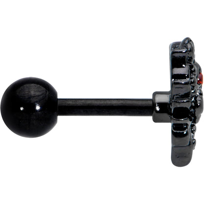 16G 1/4 Clear Red CZ Gem Black Floral Heart Cartilage Earring