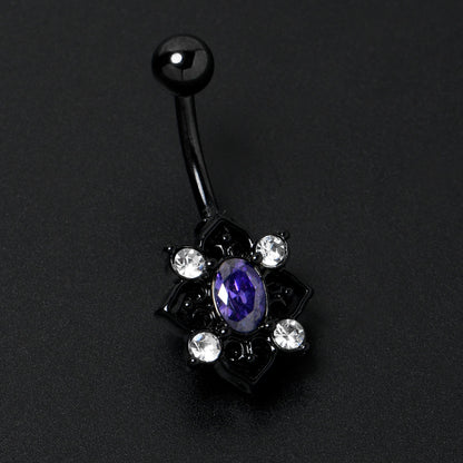 Purple Clear Gem Black Scrolling Hearts Belly Ring