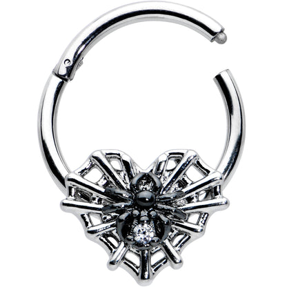 16G 3/8 Clear CZ Gem Heart of Spider Hinged Segment Ring