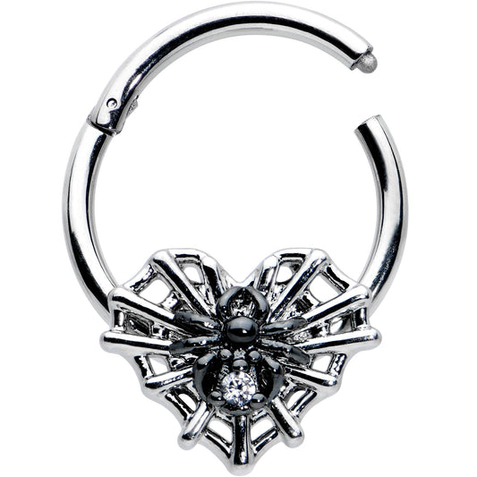 16G 3/8 Clear CZ Gem Heart of Spider Hinged Segment Ring