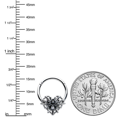 16G 3/8 Clear CZ Gem Heart of Spider Hinged Segment Ring