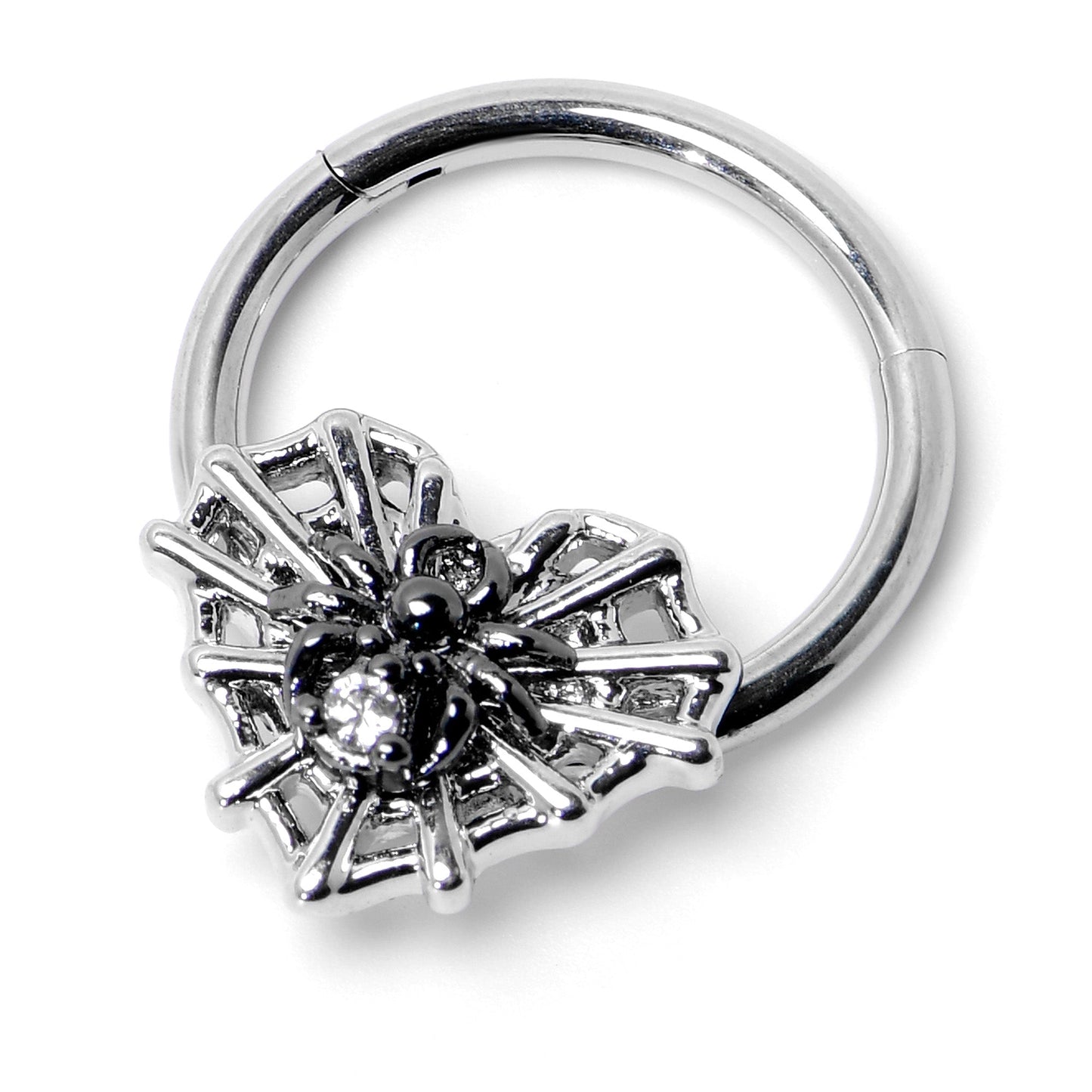 16G 3/8 Clear CZ Gem Heart of Spider Hinged Segment Ring