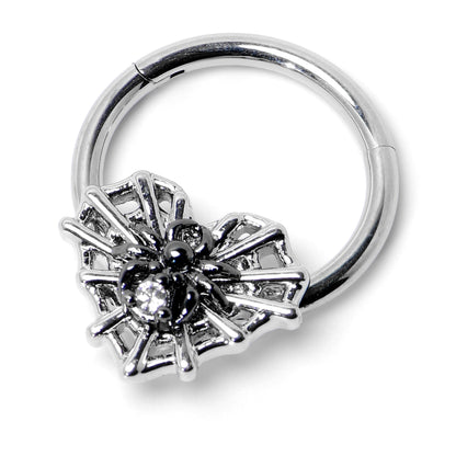 16G 3/8 Clear CZ Gem Heart of Spider Hinged Segment Ring