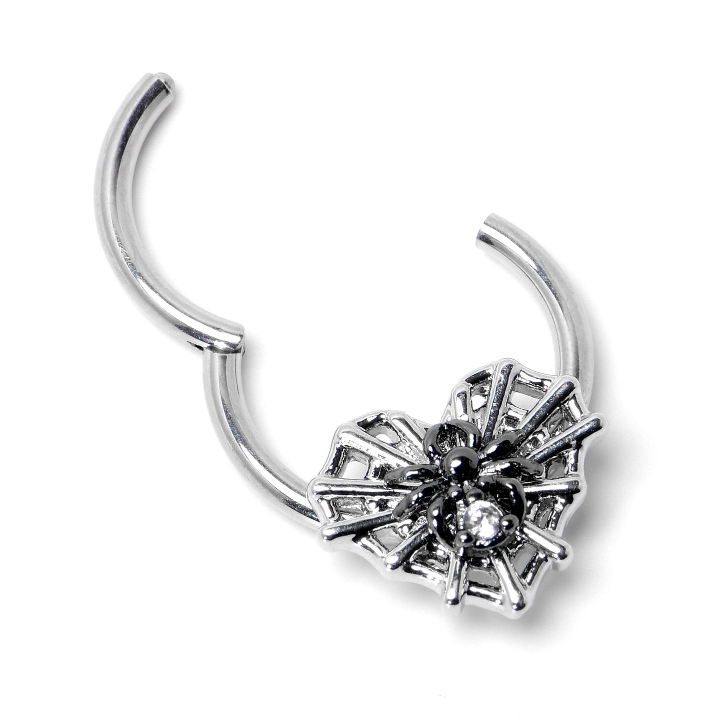 16G 3/8 Clear CZ Gem Heart of Spider Hinged Segment Ring