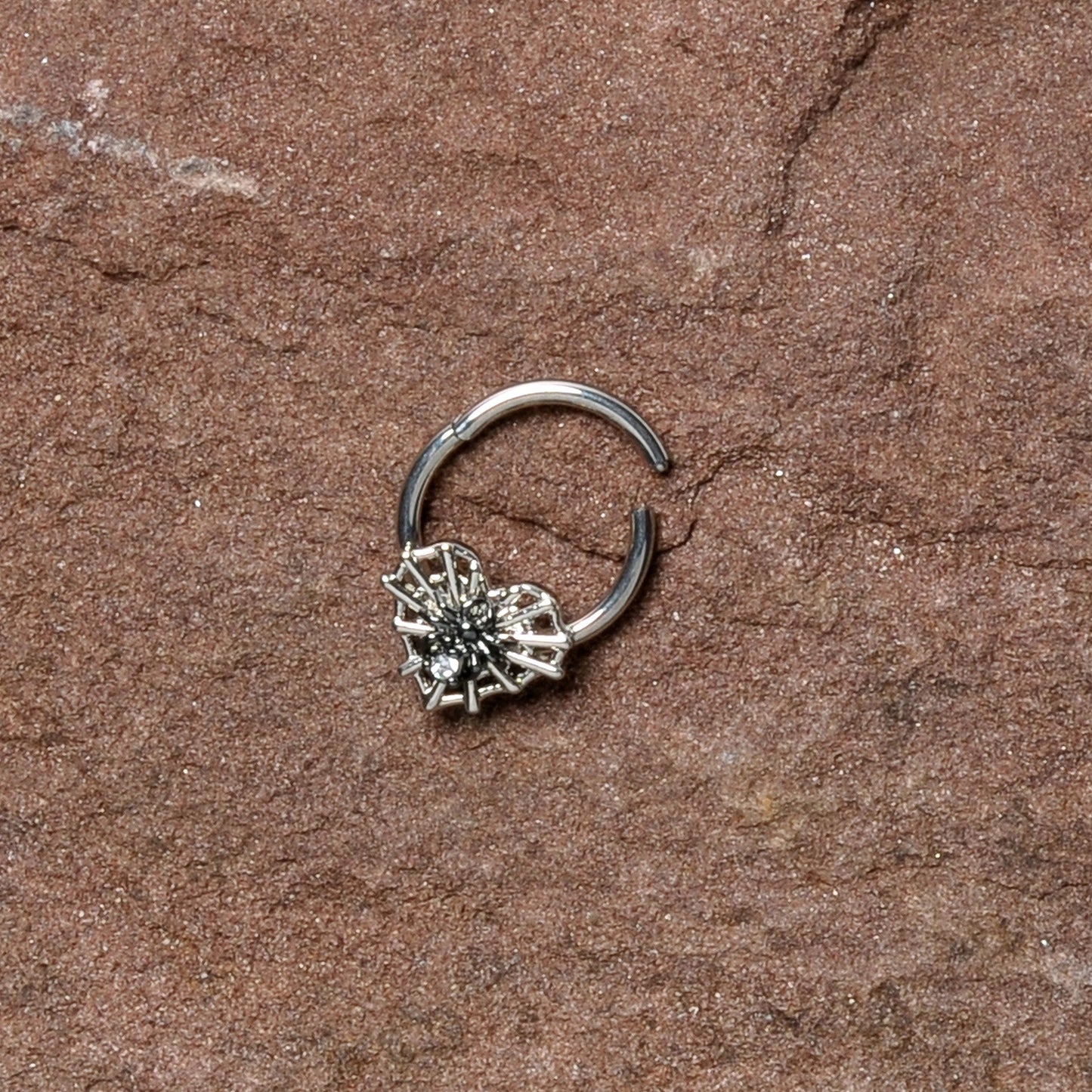 16G 3/8 Clear CZ Gem Heart of Spider Hinged Segment Ring