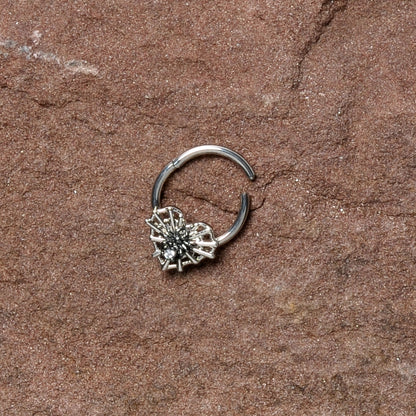 16G 3/8 Clear CZ Gem Heart of Spider Hinged Segment Ring
