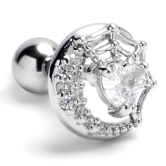 16G 1/4 Clear Gem Heart Moon Web Cartilage Tragus Earring