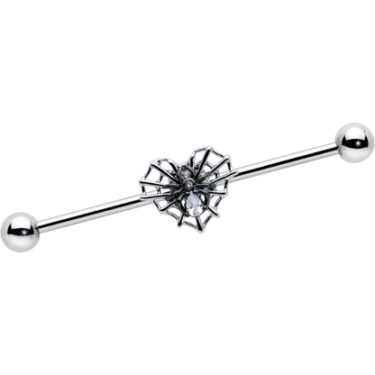 14G Clear CZ Gem Heart of Spider Industrial Barbell 38mm