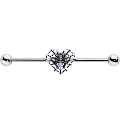 14G Clear CZ Gem Heart of Spider Industrial Barbell 38mm