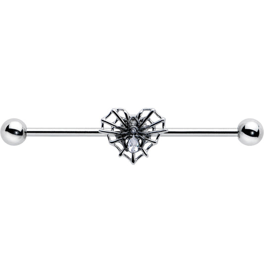 14G Clear CZ Gem Heart of Spider Industrial Barbell 38mm