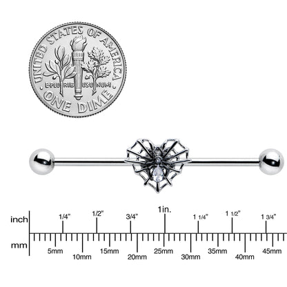 14G Clear CZ Gem Heart of Spider Industrial Barbell 38mm