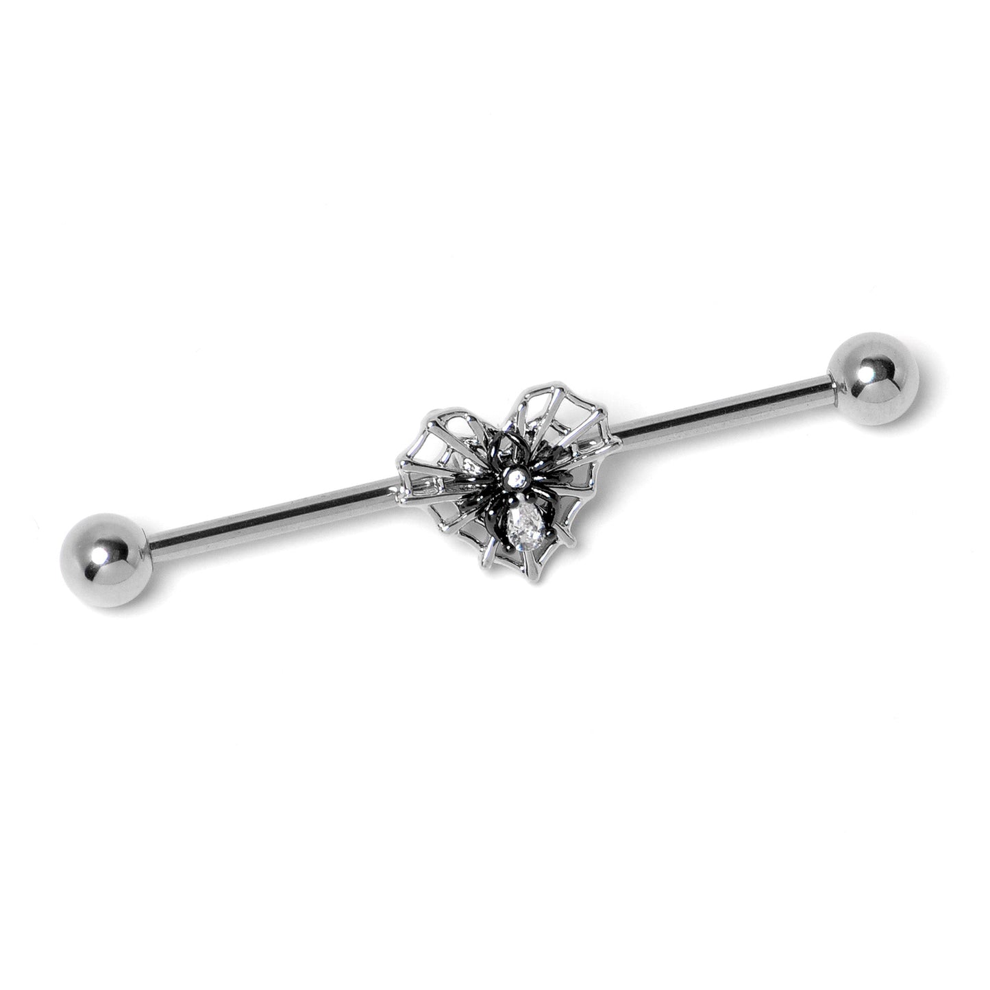 14G Clear CZ Gem Heart of Spider Industrial Barbell 38mm