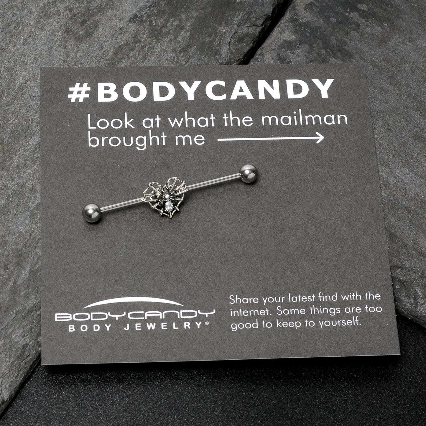 14G Clear CZ Gem Heart of Spider Industrial Barbell 38mm