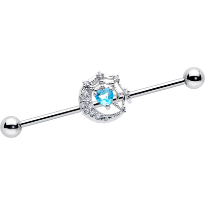 14G Blue CZ Gem Heart Web Moon Industrial Barbell 38mm