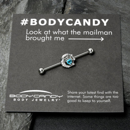 14G Blue CZ Gem Heart Web Moon Industrial Barbell 38mm