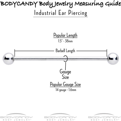 14G Blue CZ Gem Heart Web Moon Industrial Barbell 38mm