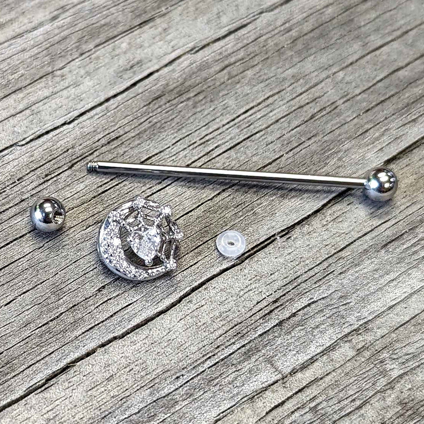 14G Clear CZ Gem Heart Web Moon Industrial Barbell 38mm