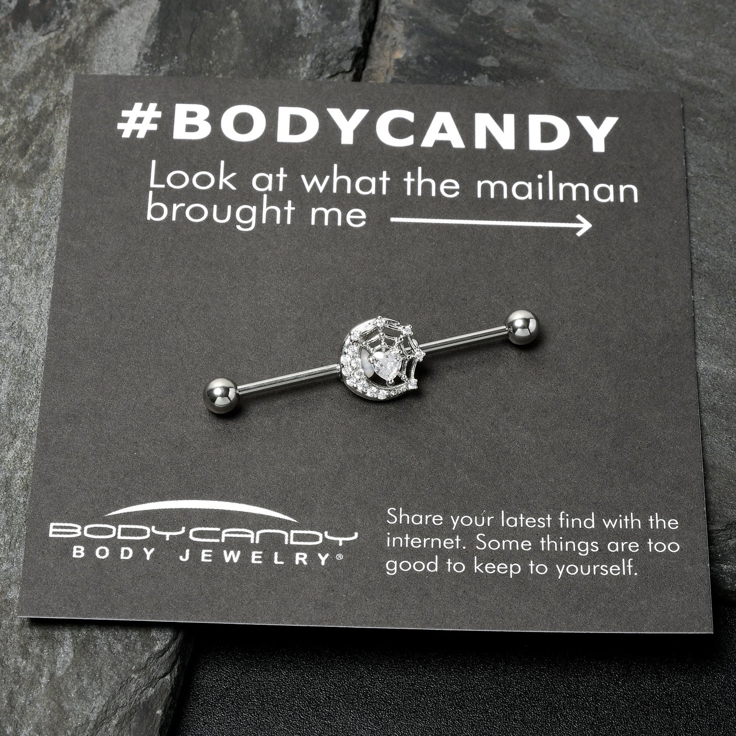 14G Clear CZ Gem Heart Web Moon Industrial Barbell 38mm