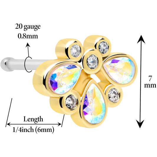 20G 1/4 Aurora Gem Golden Crown Deluxe Nose Bone