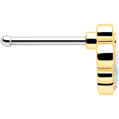 20G 1/4 Aurora Gem Golden Crown Deluxe Nose Bone