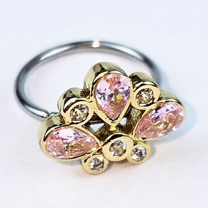 20G 5/16 Pink Gem Golden Crown Deluxe Nose Hoop