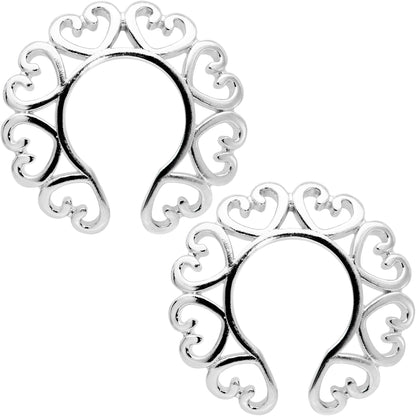 Filigree Hearts Clip On Fake Nipple Ring Set