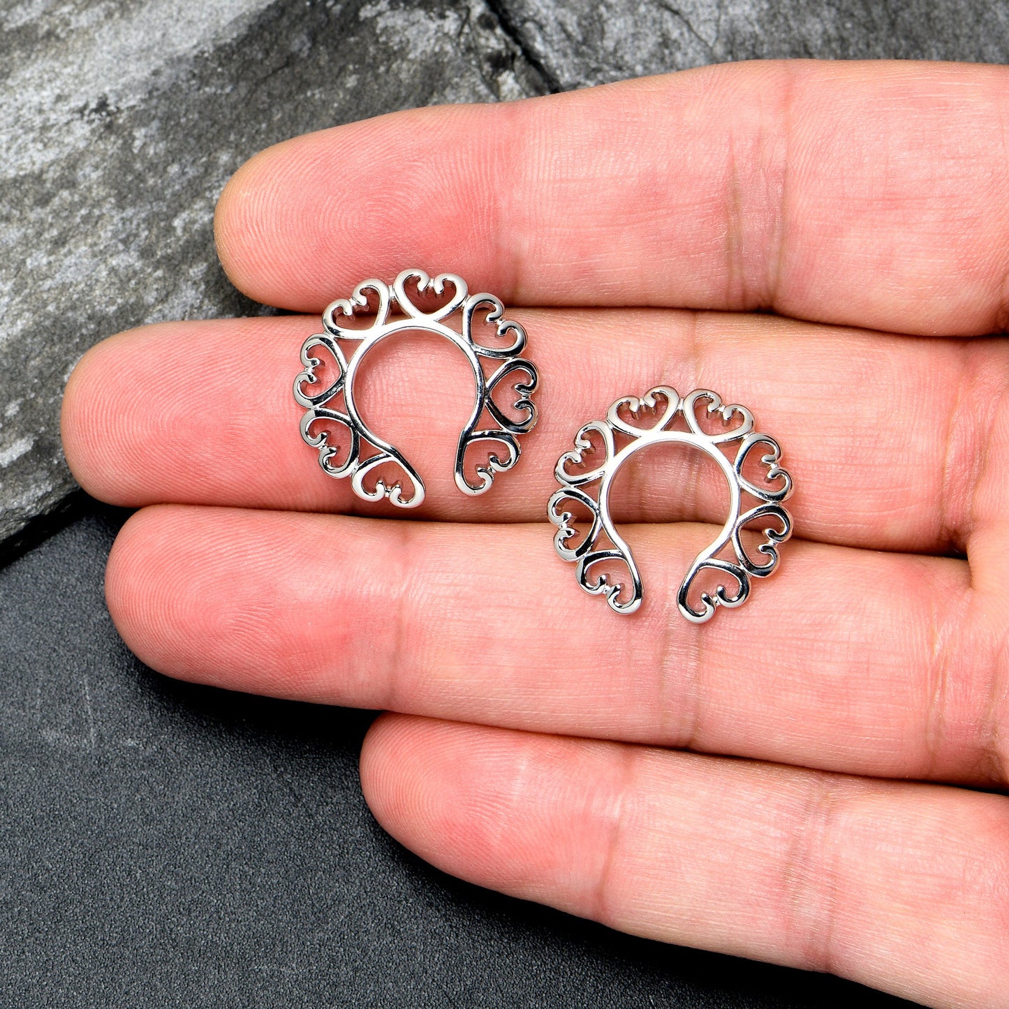 Filigree Hearts Clip On Fake Nipple Ring Set