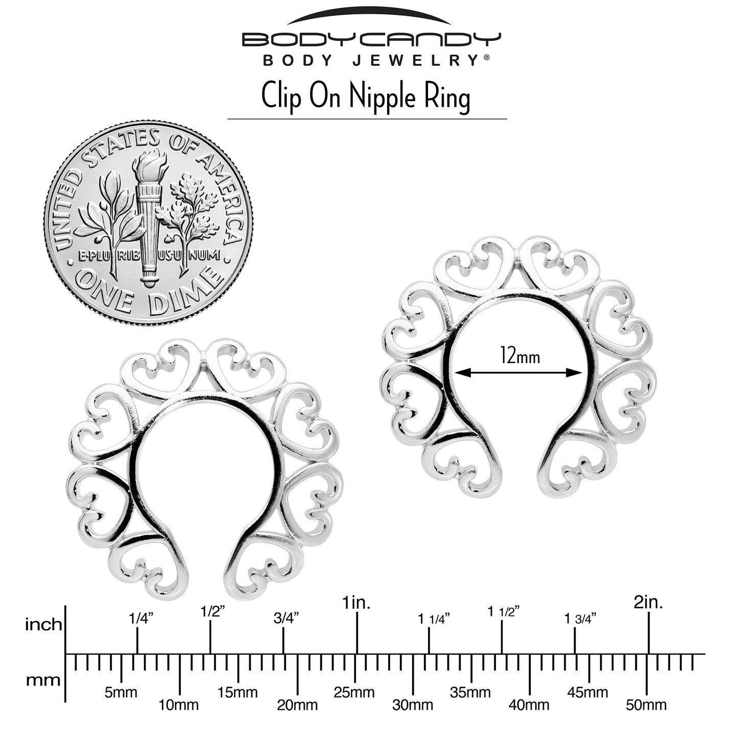 Filigree Hearts Clip On Fake Nipple Ring Set