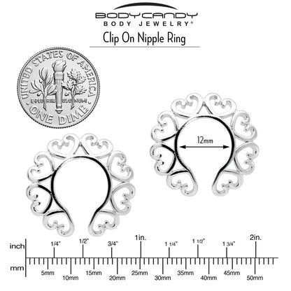 Filigree Hearts Clip On Fake Nipple Ring Set