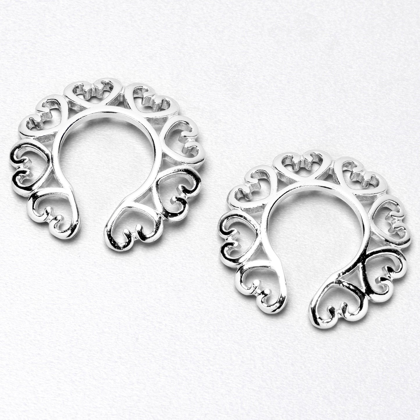 Filigree Hearts Clip On Fake Nipple Ring Set
