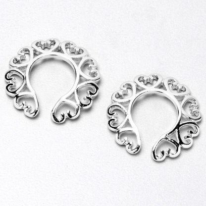 Filigree Hearts Clip On Fake Nipple Ring Set