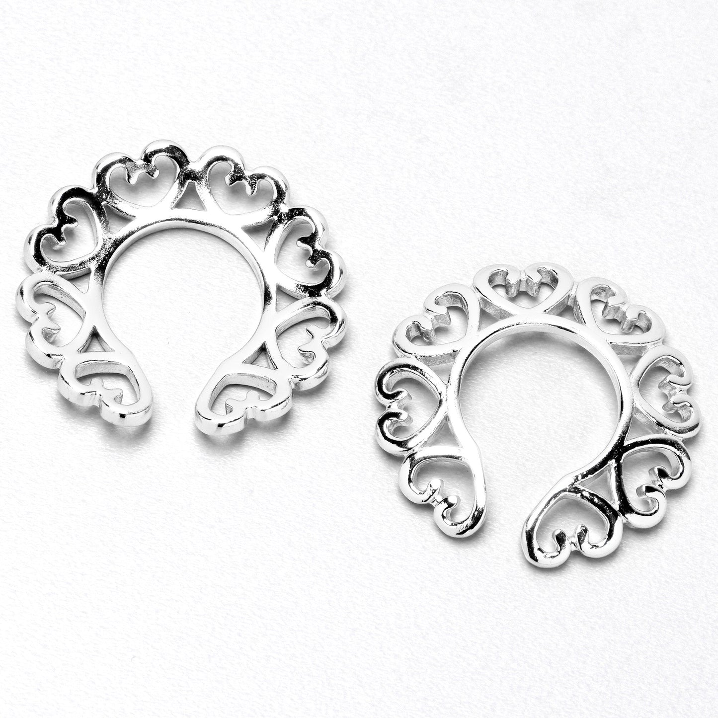 Filigree Hearts Clip On Fake Nipple Ring Set