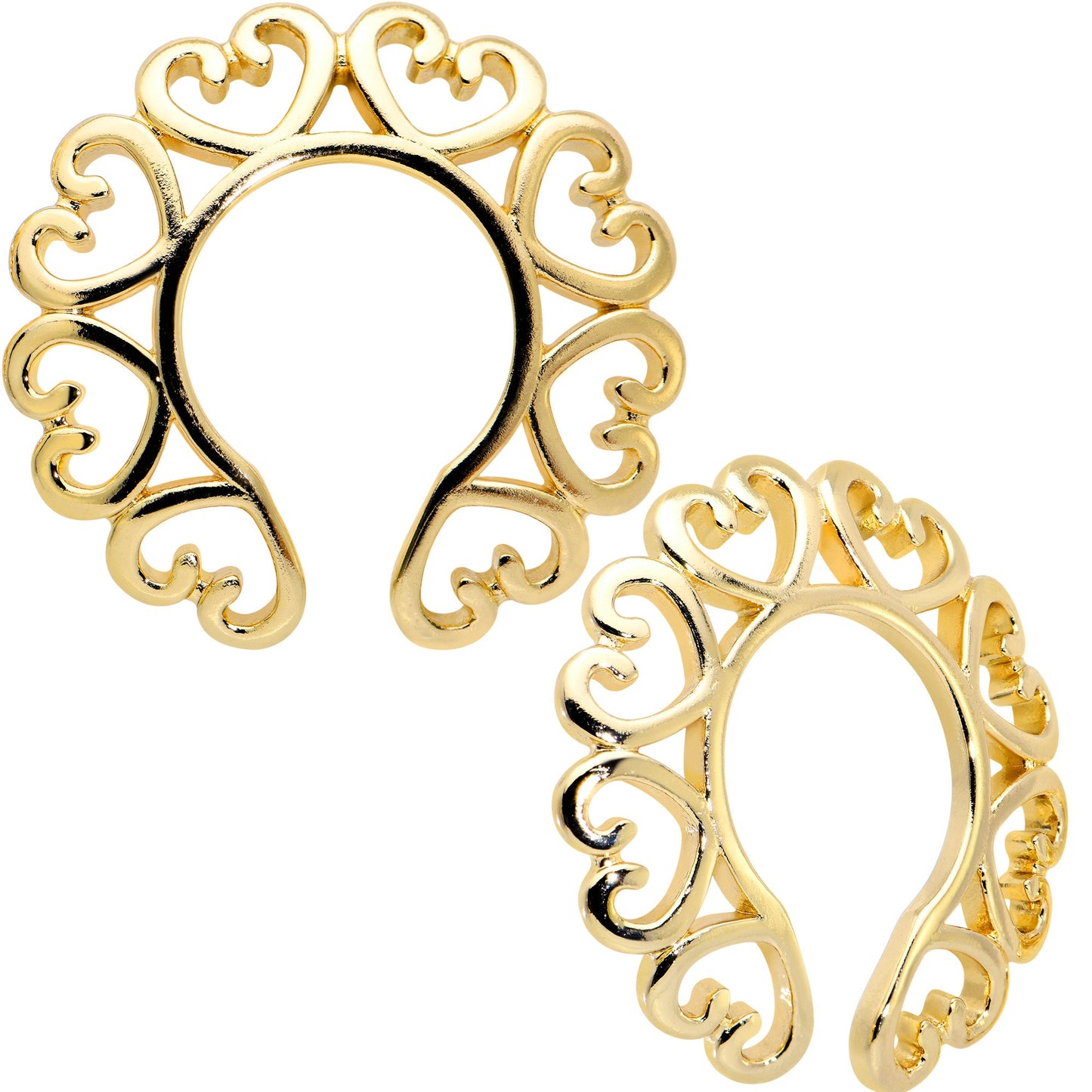Gold Tone Filigree Hearts Clip On Fake Nipple Ring Set