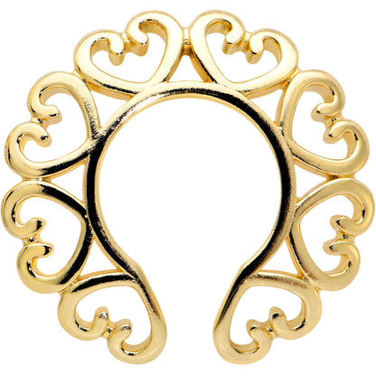 Gold Tone Filigree Hearts Clip On Fake Nipple Ring Set