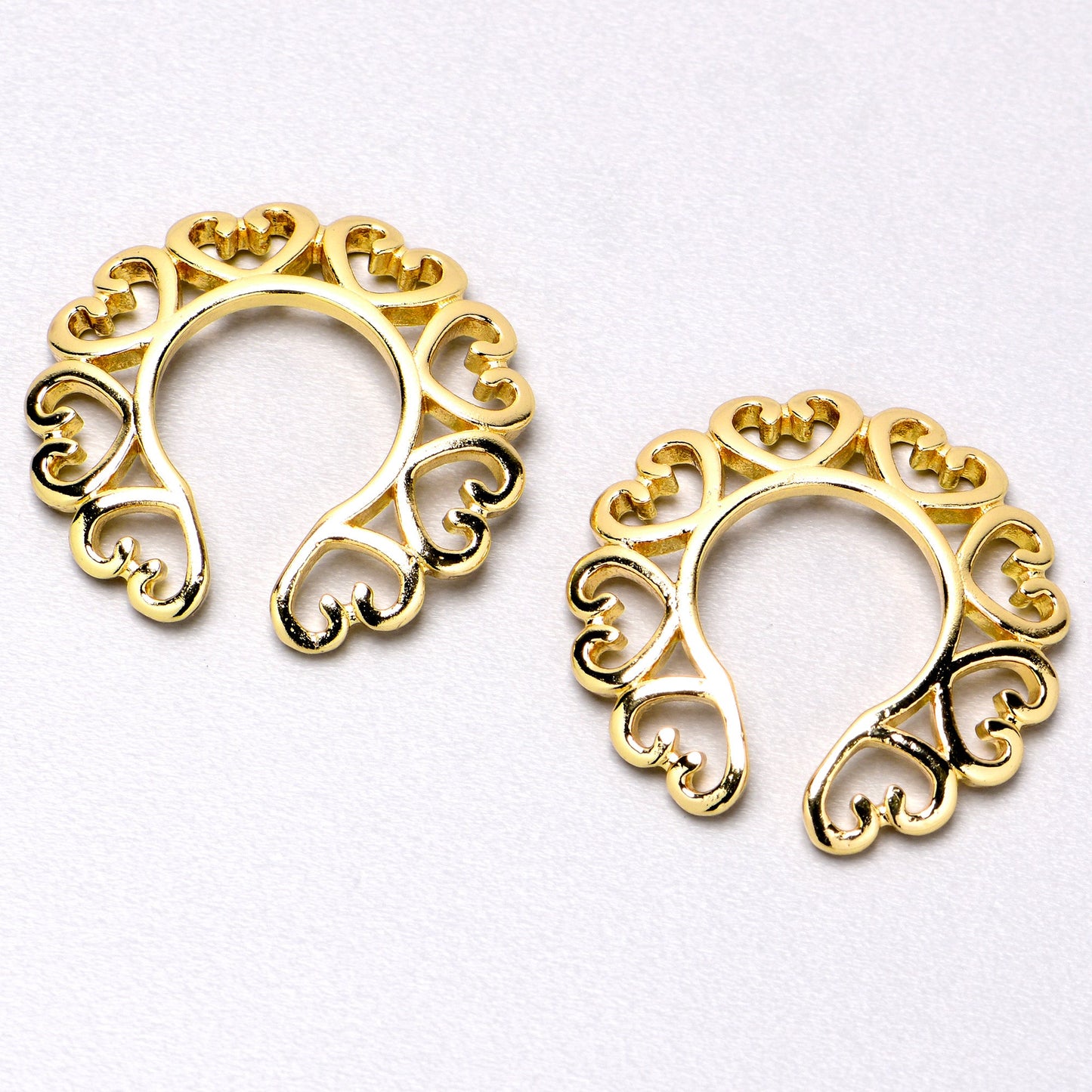 Gold Tone Filigree Hearts Clip On Fake Nipple Ring Set