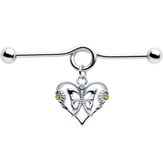 14G Yellow CZ Gem Heart Flower Butterfly Project Bar 38mm