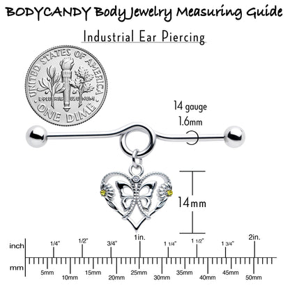 14G Yellow CZ Gem Heart Flower Butterfly Project Bar 38mm