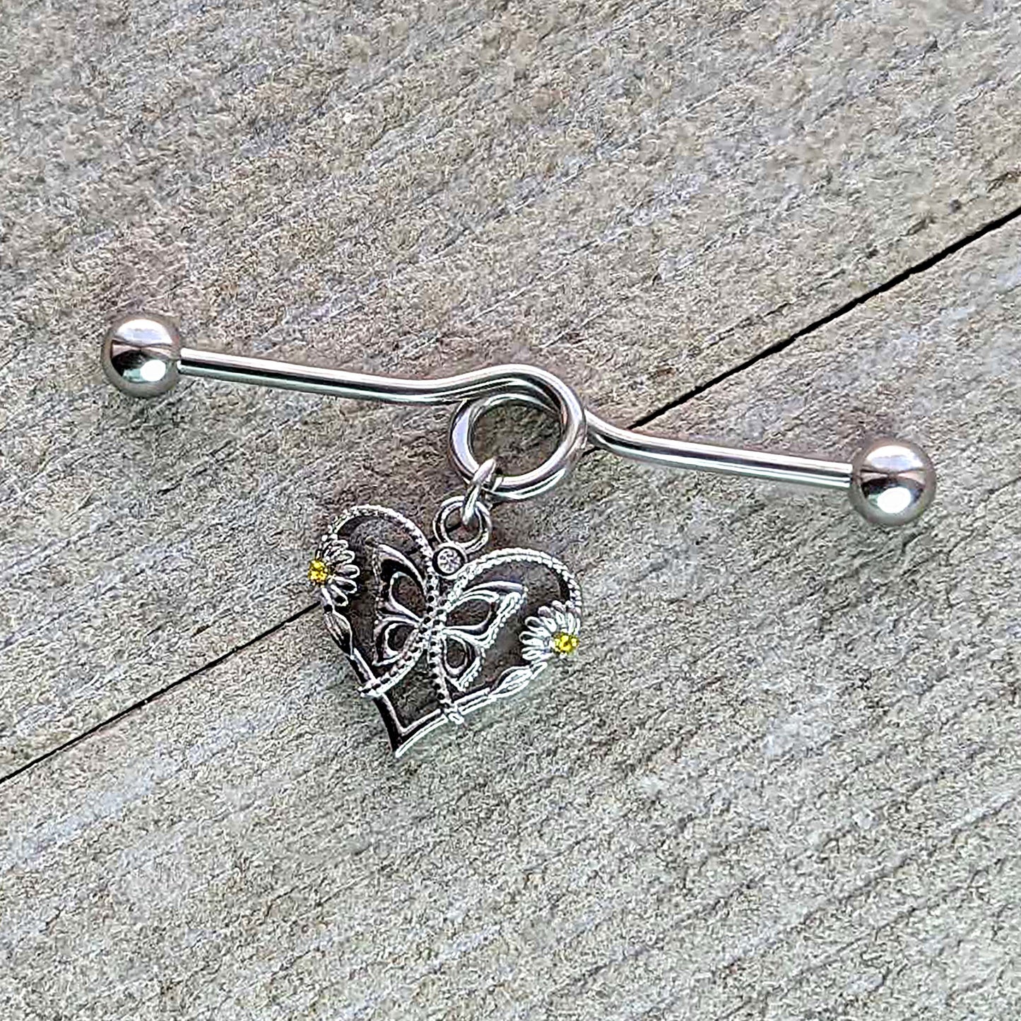 14G Yellow CZ Gem Heart Flower Butterfly Project Bar 38mm