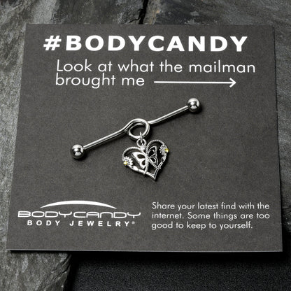 14G Yellow CZ Gem Heart Flower Butterfly Project Bar 38mm