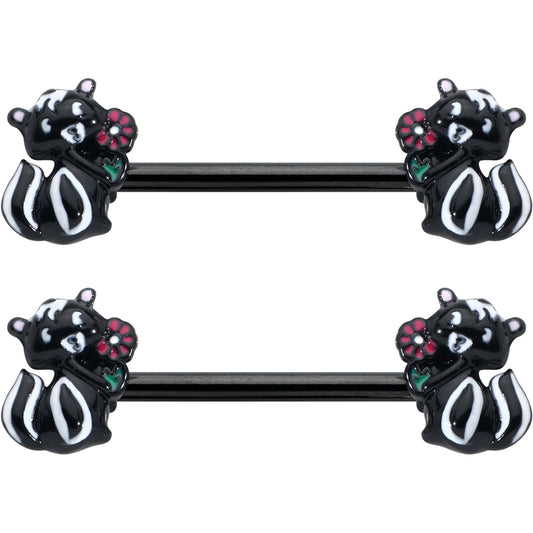 14G 9/16 Black Funky Skunk Barbell Nipple Ring Set