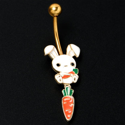 Gold Tone Cutie Easter Bunny Carrot Dangle Belly Ring