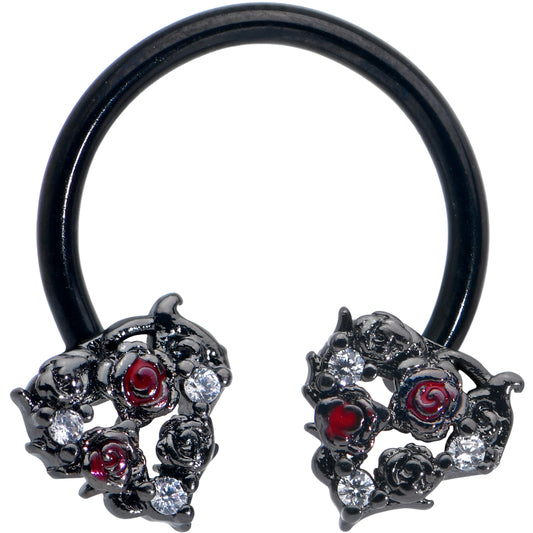 16G 3/8 Red Clear Gem Black Floral Heart Horseshoe Circular Barbell