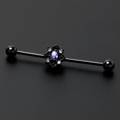 14G Purple Gem Black Scrolling Hearts Industrial Barbell 38mm