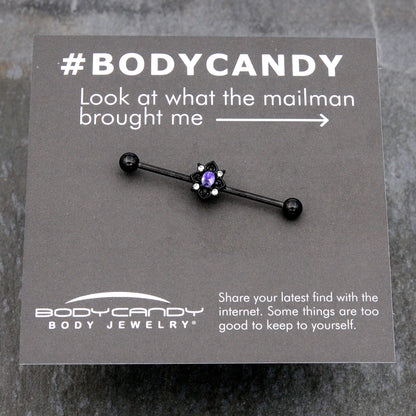 14G Purple Gem Black Scrolling Hearts Industrial Barbell 38mm