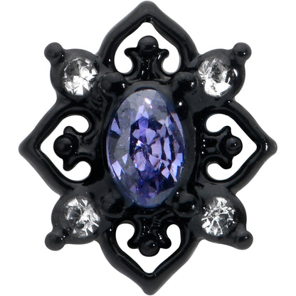 16G 1/4 Purple Gem Black Scrolling Hearts Cartilage Tragus Earring