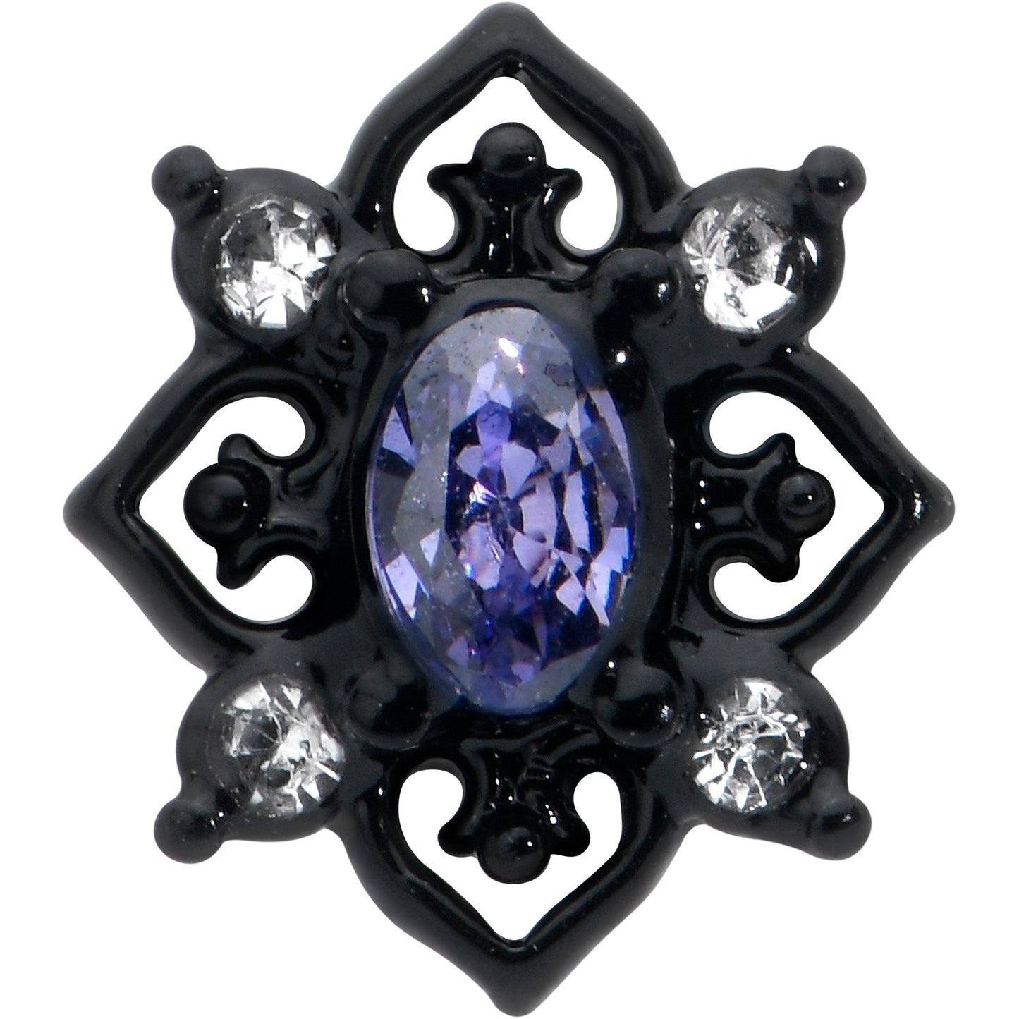 20G 7mm Purple Gem Black Scrolling Hearts L Shape Nose Ring