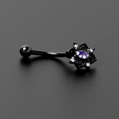 16G 5/16 Purple Gem Black Scrolling Hearts Curved Eyebrow Ring